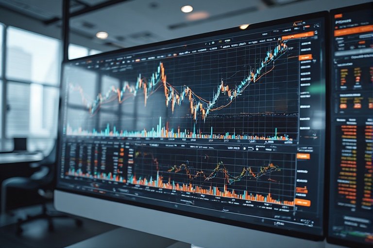 Global stock index futures daily report concept,
Nasdaq 100, S&P 500, Hang Seng index charts on large trading screens